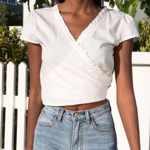 Brandy Melville Rae White Short Sleeve Ruffle Wrap Top